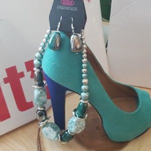 Teal Platform Pumps w/ Matching Necklace
